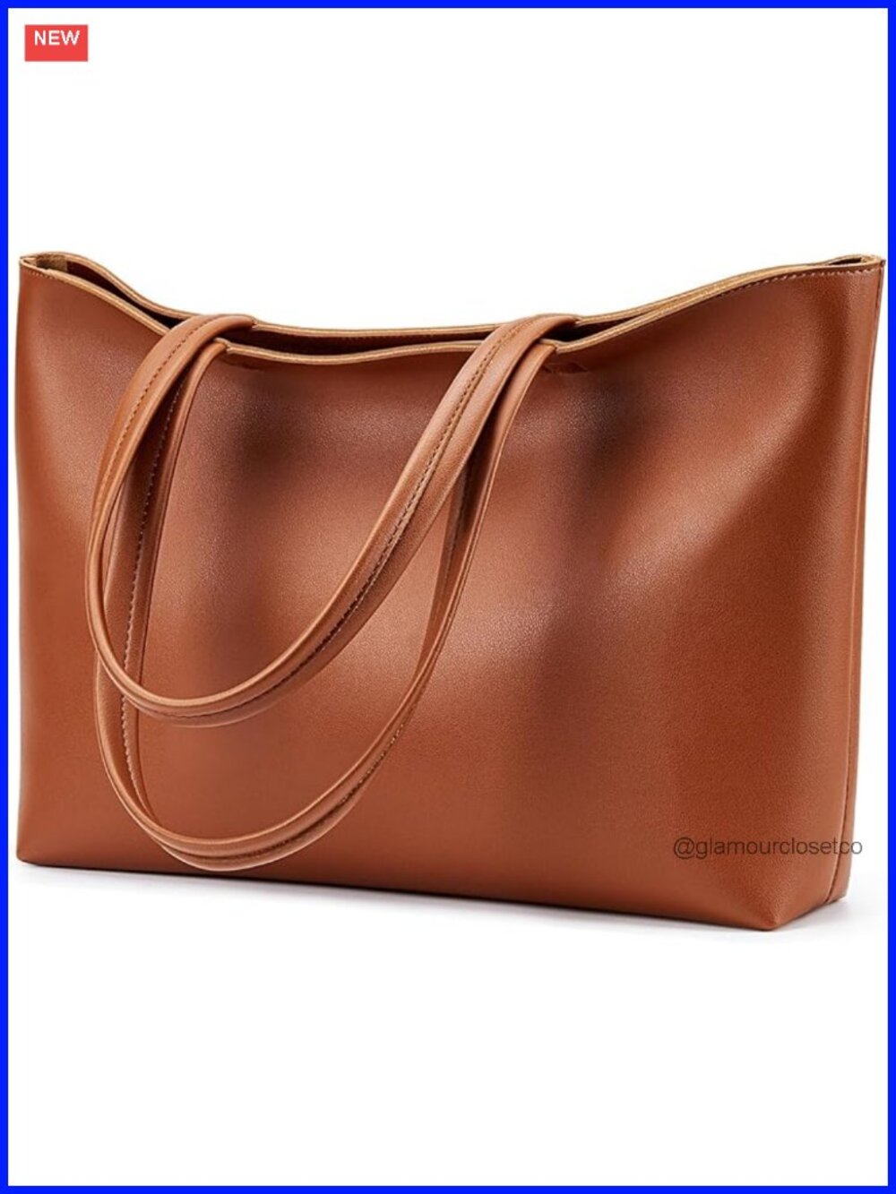 Faux Leather Tote Bag with Zipper Shoulder Strap Satchel Work Bag